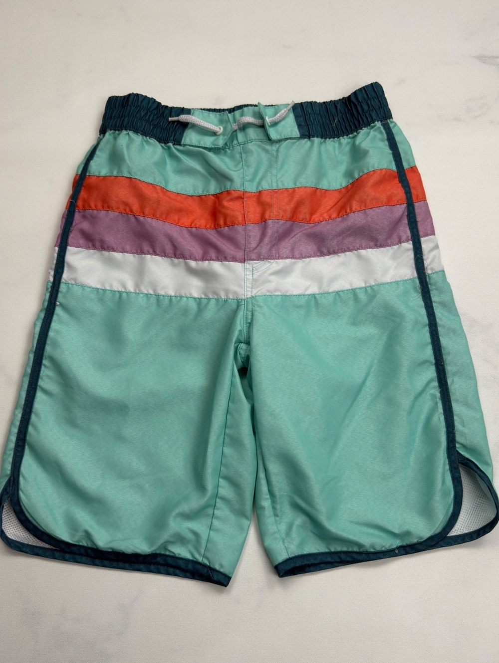 kidpik Swim Trunks Colorblock Striped Elastic Waist - Boys L